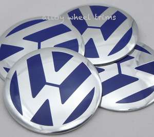 ALUMINIUM VW Wheel Centre Caps Badge Sticker BLUE 60mm  