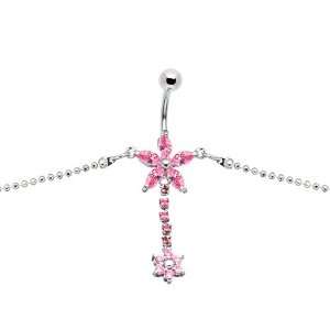  Pink Gem Floweret Flower Belly Chain Jewelry