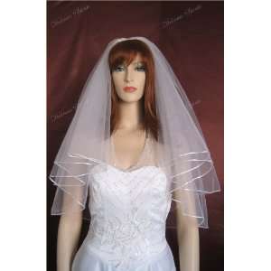    2T White Elbow Satin Rattail Plain Wedding Bridal Veil Beauty