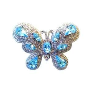 Light Aqua Blue Butterfly Pin Brooch Swarovski Crystals Silver Jewelry 