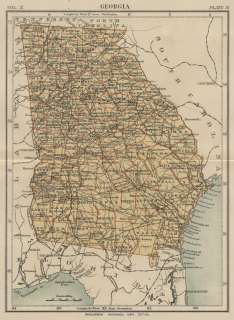  1889 color map of georgia showing all counties many cities and towns 