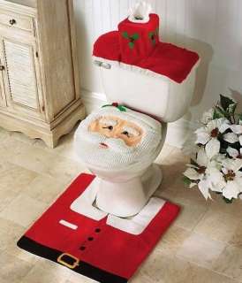   Santa Fabric Toilet Seat Cover and Rug Bathroom Commode Set New  
