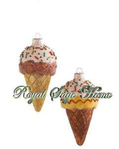 Ice Cream Waffle Cone Sprinkles Glass Christmas Ornament  