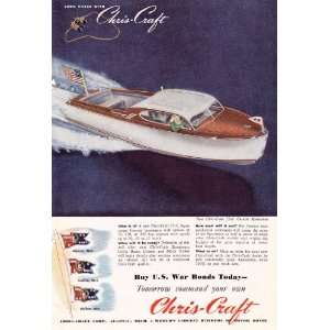 1945 Ad Chris Craft Custom 22ft Sportsman Boat WWII Original Print Ad