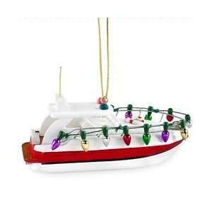    Wooden Yacht with Lights Christmas Ornament