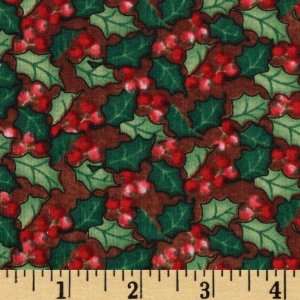 44 Wide Cookie Cutter Christmas Holly Berries Green Fabric By The 