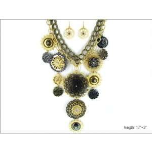 Silver and Gold Tone Chunky Necklace of Cascading Oversized filigree 