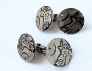 vintage antique old silver cufflinks button pair  
