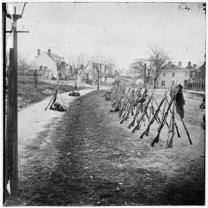  Civil War Reprint Petersburg, Va. Row of stacked Federal rifles 