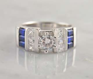 Sterling Silver Brilliant Cut Sapphire CZ Stone Ring