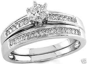14K White Gold Round Diamond Wedding Ring Set size 6 7  