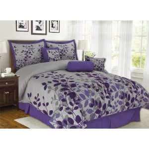  7Pcs Queen Fresca Purple and Gray Bedding Comforter Set 