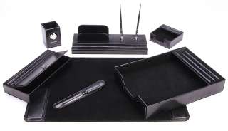 Piece Black Leather Desk Set Accessories  