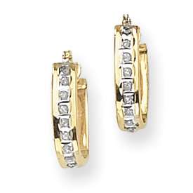 14k Gold Squared Hinged Diamond Accent 1/4 Hoop Earrings  