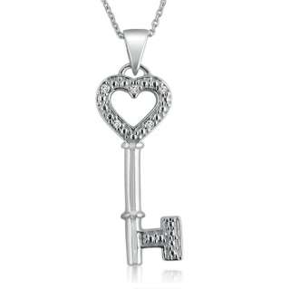 Diamond Key Heart Pendant Necklace in Sterling Silver  