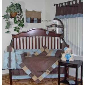  Blue & Chocolate 10 pc Crib Bedding Set with Musical Mobile Baby