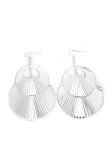 Beautiful large silver tone double drop hoop/disc earrings  