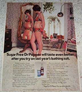1973 Dr Pepper sugar free soda pop Girl swimsuit 1pg AD  