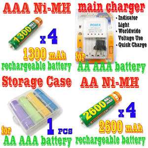 8pcs AA +AAA NiMH Rechargeable Battery Case Charger TAM  