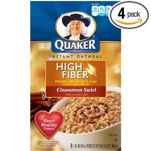 Quaker Instant Oatmeal High Fiber, Cinnamon Swirl, 12.6 Ounce Boxes 