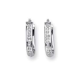   White Gold Diamond Fascination Squared Hinged Hoop Earrings Jewelry