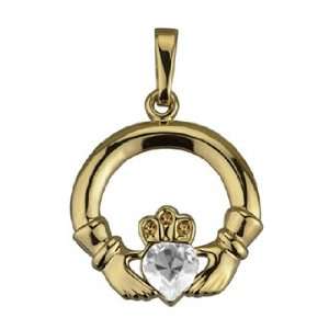   April Claddagh Birthstone Necklace   18k Gold Plated   Made in Ireland