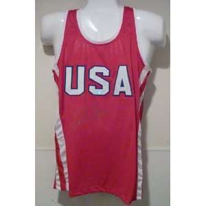  Carl Lewis Autographed 1984 Red Olympic USA Jersey Sports 