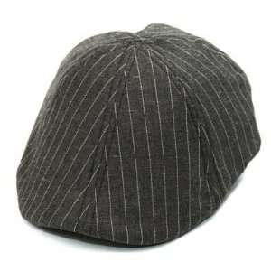   Mens Stripe Linen Ivy Newsboy Golf Cap Hat Black M/l 