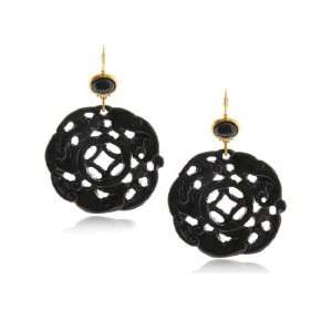    Kenneth Jay Lane Earrings   Carved Resin Round Black Jewelry