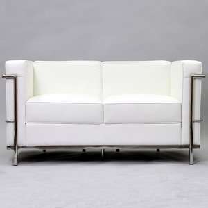 Le Corbusier Style LC2 Loveseat in Genuine White Leather