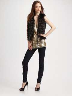 Royal Underground   Fur Vest With Faux Leather Ties    