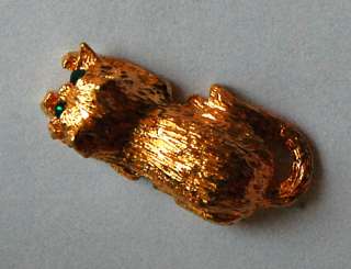 GOLD METAL CAST CAT KITTY JEWELRY FINDING EMERALD EYES  