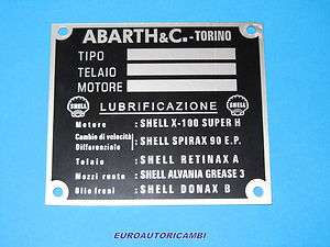 FIAT ABARTH 500 600 850 ENGINE NUMBER SHELL I.D PLATE  