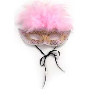 Lets Party By Peter Alan Inc Antique Mask with Pink Feathers / Tan 