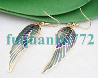 Gold Plated Cloisonne Angel Wing Dangle Earrings #3212  