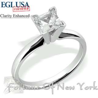 Princess Cut Diamond E F Color SI3 14K White Gold Solitaire Ring 1.01 