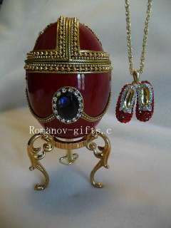 Wizard of Oz Music Box Egg & Ruby Slippers Necklace plays Over the 