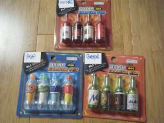 SET 4 BOTTLES OF POP WINE DRINK BEVERAGES NOVELTY COLLECTABLE ERASERS 