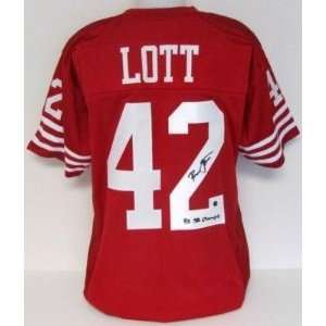 Ronnie Lott Signed Uniform   Red inscr 4x SB Champs SI   Autographed 