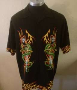   Skeleton Tribal Rattlesnake Flames Lounge Club Bar Bowling shirt XL