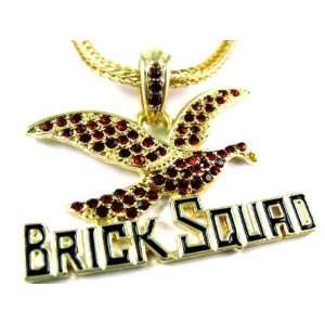 SOULJA BOY Brick Squad Pendant Gold w/ Franco Chain SM Red