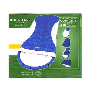 Coleman 4 in 1 Big and Tall Sleeping Bag Lightweight Blue & White 