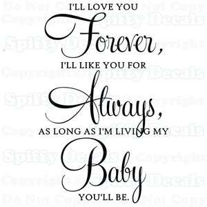 LL LOVE YOU FOREVER Nursery Baby Quote Vinyl Wall Decal Decor 