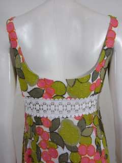 Milly womens lace date pink/green fruit swiss dot slvlss dress 6 $295 
