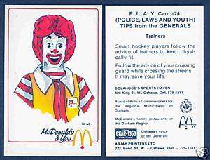 1983 84 Oshawa Generals RONALD MCDONALD Card  