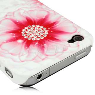 NEW PINK FLORAL DIAMANTE BLING CASE COVER FOR APPLE iPHONE 4  
