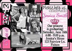   cards Hot Pink Zebra Photo Graduation Princess Invitation Announcement
