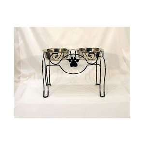   Stainless Steel Paw Two Bowl Dog Dining Station (Small)