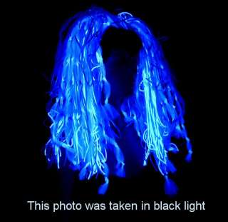 Blue White Knotty Dread Hair Falls UV Cyber Rave Dance  
