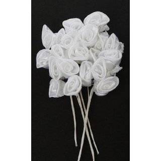 Package of 24 6 White Satin Ribbon Rose Floral Picks